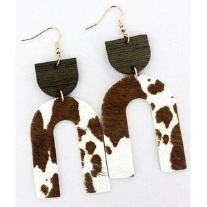 Earrings. Brown White Faux Animal Cowhide. Pierced. NWT.